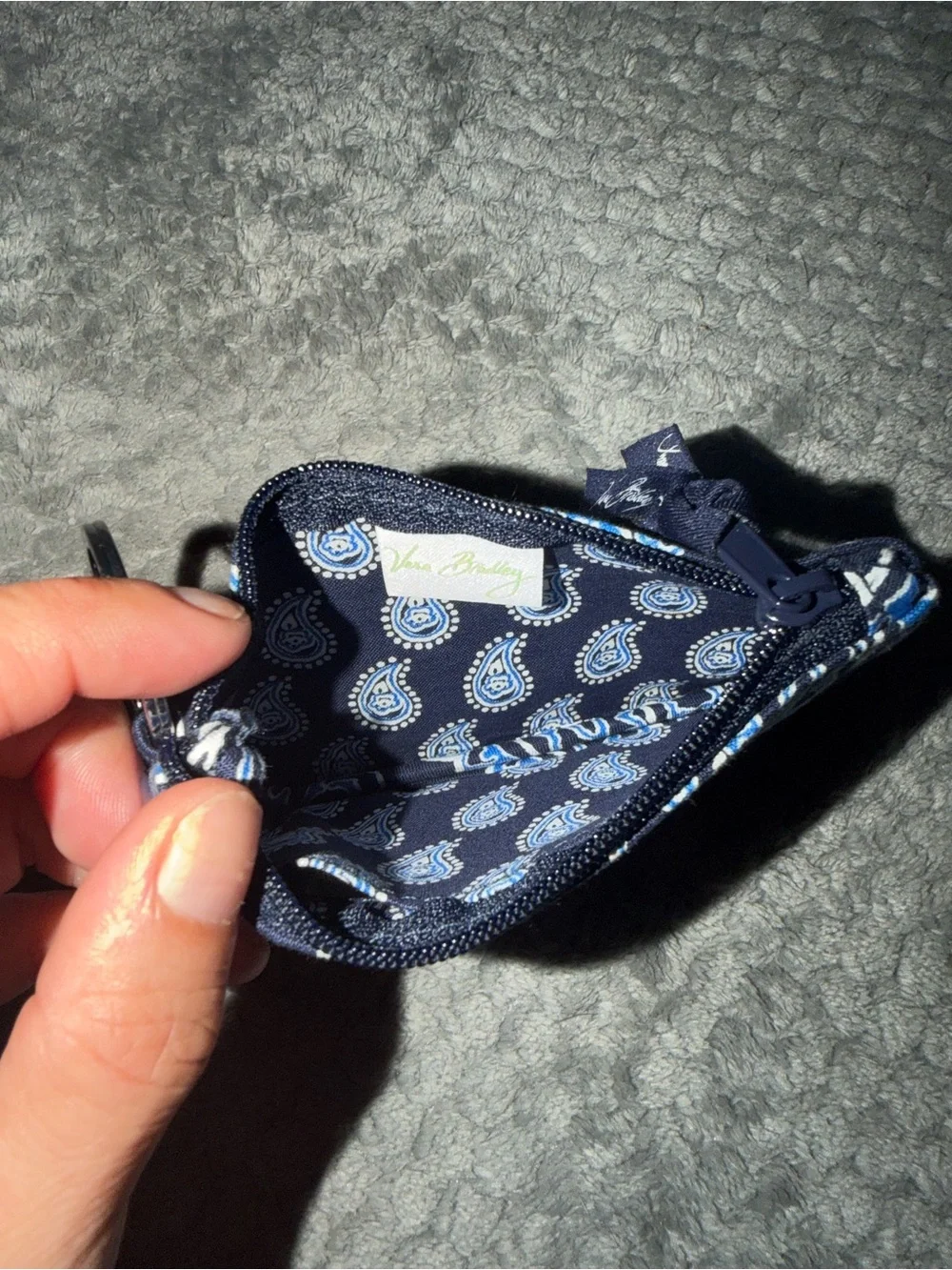 Vera Bradley Navy and Light Blue Paisley ID Card Holder with Key Ring